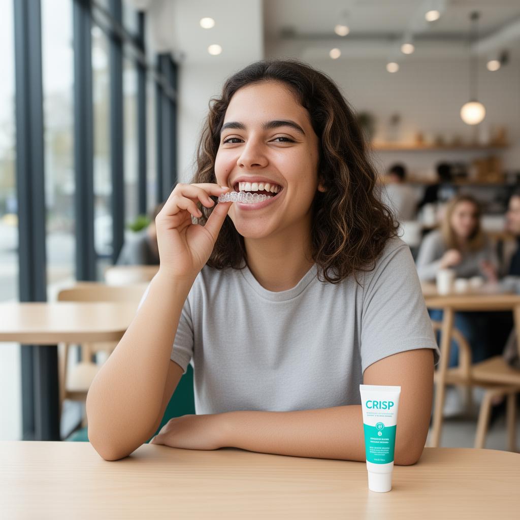 Person wearing clear aligners